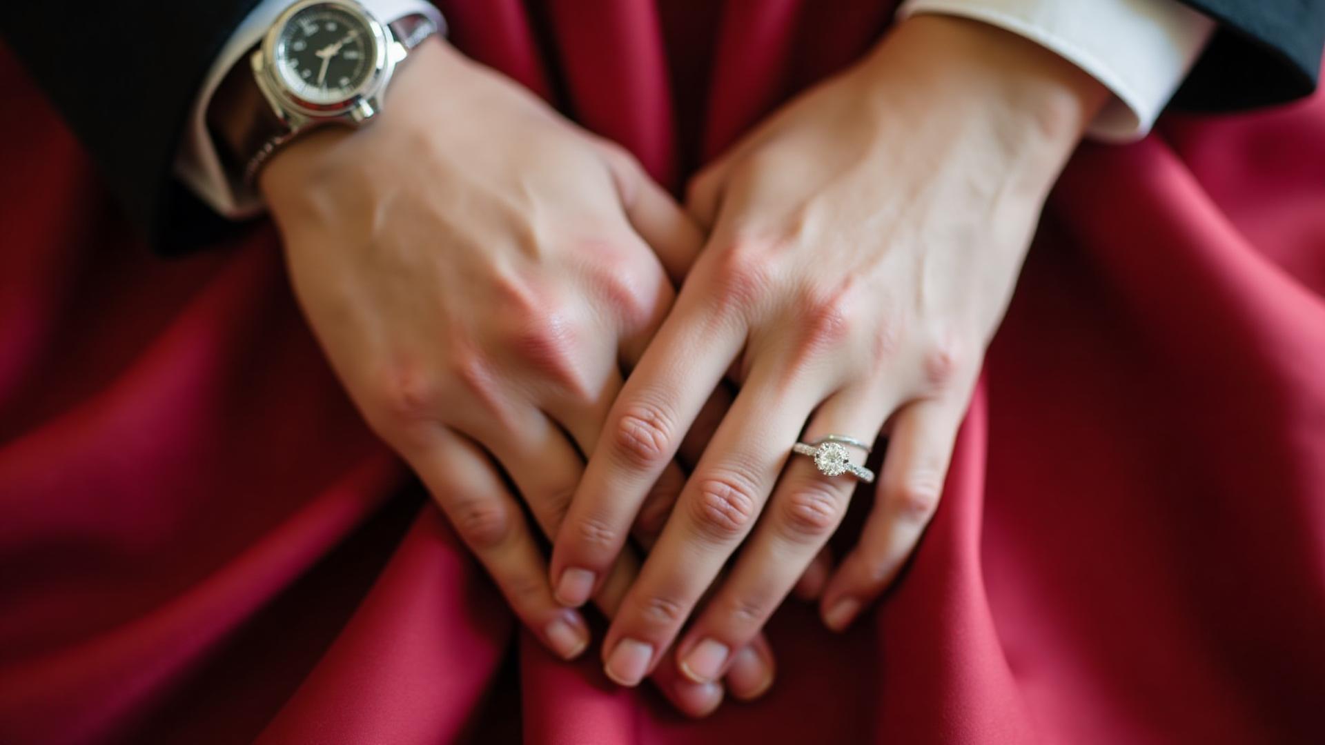 bride and groom holding hands